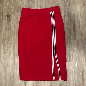 Haute Monde Red Pencil Skirt with Striped Accent